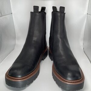 Sam Edelman Black Leather Chelsea Boots Pull Tab Comfort Lugsoles W Size 9.5
